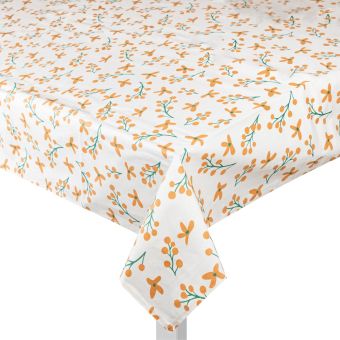 Nappe rectangle 150x250 fines fleurs écru