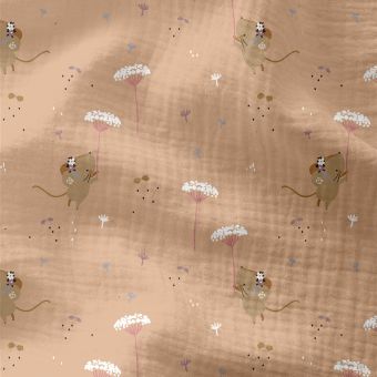 Tissu double gaze Missou la souris rose