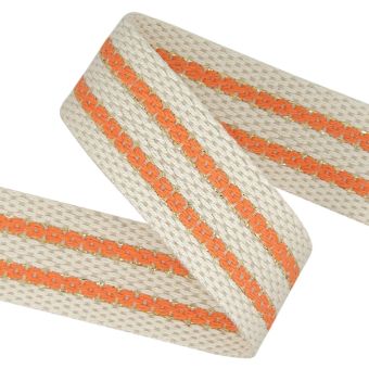 Sangle rayée fil lurex écru rayé orange 38mm