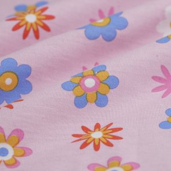 Tissu jersey de coton floral multicolore rose
