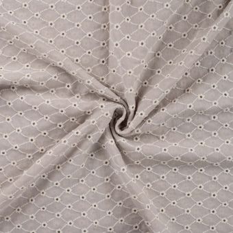 Tissu coton broderie anglaise fleurette beige