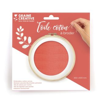 Graine Créative - Toile coton Idéal broderie Rouge clair 45 x 60 cm