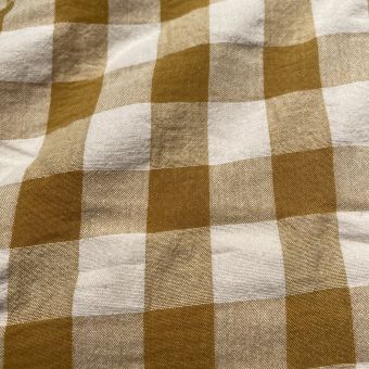 Tissu seersucker maxi vichy caramel 20mm recyclé