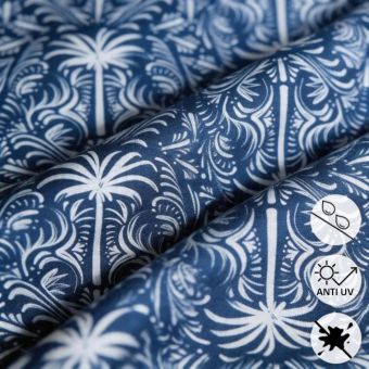 Toile bâche outdoor dralon déperlante imprimée Marrakech bleue
