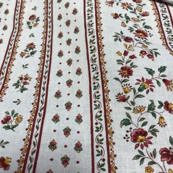 Tissu cretonne enduite floral rayure terracotta