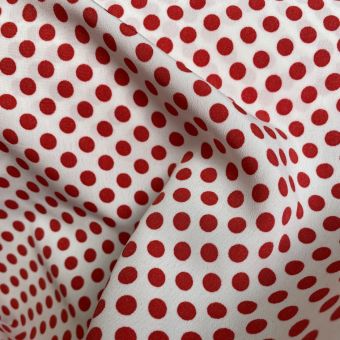 Tissu polyester à pois rouge blanc