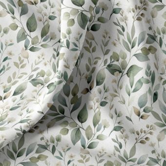 Tissu cretonne digital blanc branchages tilleul