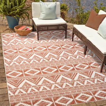 Tapis extérieur, kilim reversible LYN2 BG REVERSIBLE, rouge