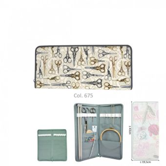 Pochette aiguilles à tricoter 43cmx20cm ciseaux chics en beige
