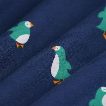 Tissu molleton French terry pingouins bleu marine
