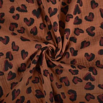 Tissu double gaze tacheté léo cœur caramel