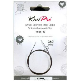 Câble pivotant à 360° acier inoxydable recouvert de nylon noir 100 cm - Knit Pro