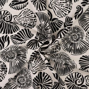 Tissu popeline viscose nylon coquillage noir écru