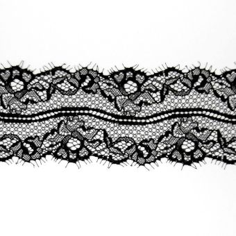Ruban dentelle de Calais délicat noir polyamide viscose 68 mm