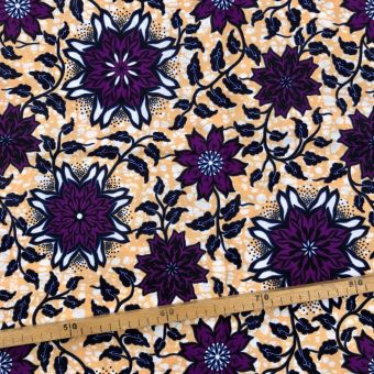 Tissu Wax violet saumon imprimé Floral