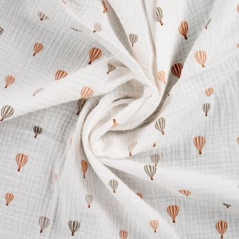 Tissu double gaze imprimé montgolfière écru