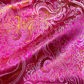 Tissu jacquard lurex cachemire doré rose