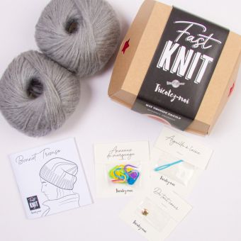 Kit DIY tricot - Fast Knit bonnet Tromso gris perle sans aiguille