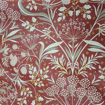 Tissu de Noël bachette enduit pailleté imprimé solstice rouge