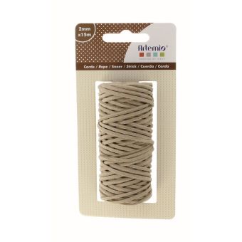 Pelote corde coton macramé aspect cuir taupe 2mmx15m