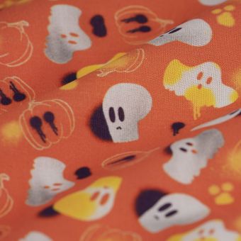 Tissu Halloween cretonne citrouille orange