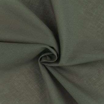 Tissu voile de coton Olivia uni kaki foncé