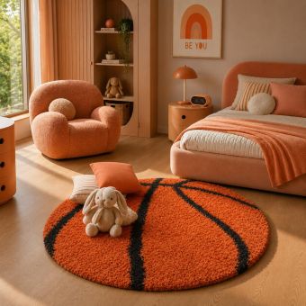 Tapis enfant tissé SHAGGY BASKET, Orange, noir