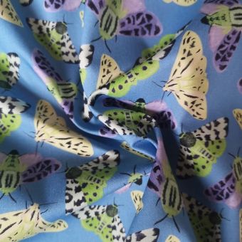 Satin de coton bleu Graphic Butterflies - motif papillons