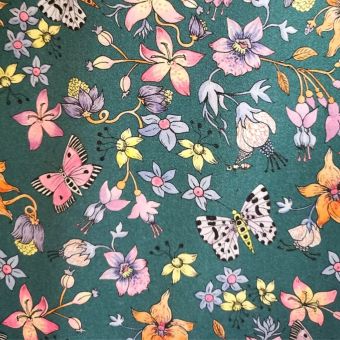 Satin de coton bleu Botanical experience - motif fleuri