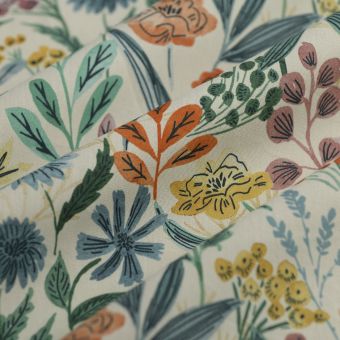 Tissu popeline coton fleuri champêtre multicolore