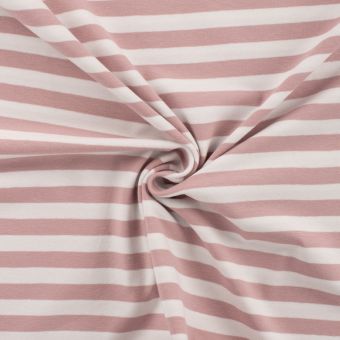 Maille jersey coton rayure 1cm écru et vieux rose