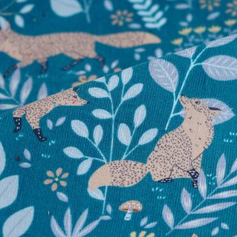 Tissu velours milleraie Renard foret bleu
