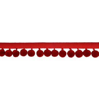 Galon à pompons uni rouge vermillon de 47mm, Frange pompon