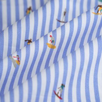 Tissu popeline coton rayure bleu blanc surfer
