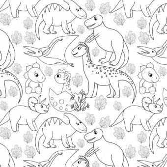 Tissu Jersey Dinosaures A Colorier, coupon 1m x laize (150cm)
