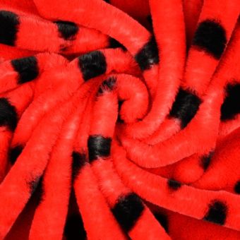 Tissu fausse fourrure pois noir rouge