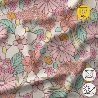 Maillot jersey maillot bain anti-UV imprimée jardin fleuri rose et vert