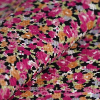 Tissu velours milleraies fleurs classiques noir