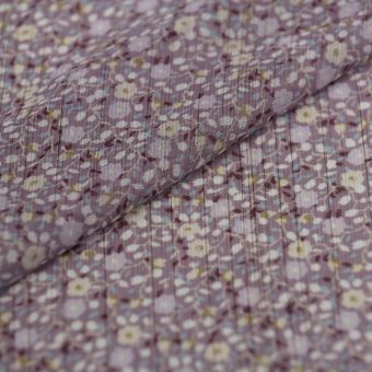 Tissu mousseline petit floral or parme