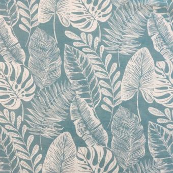 Tissu Voilage étamine bleu motifs feuilles XXL 300cm