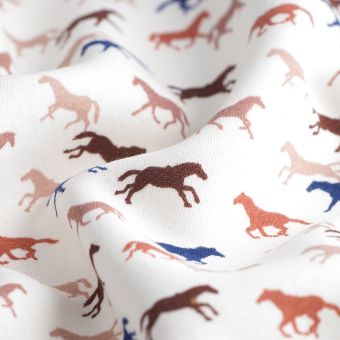 Tissu molleton sweat chevaux écru