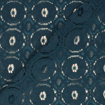 Tissu dentelle géométrique bleu canard