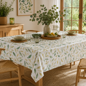 Nappe rectangle en toile cirée feuilles vertes 140x250 cm