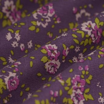 Tissu bachette Floral feuilles vertes violet