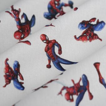 Tissu cretonne licence Spiderman rouge bleu