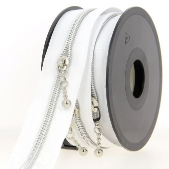Fermeture à glissière au mètre blanc et argent + curseur