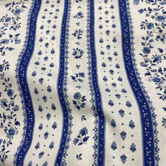 Tissu cretonne enduite floral rayure bleu