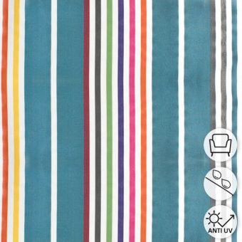 Tissu outdoor déperlant anti-uv bleu canard rayé multico 150 cm