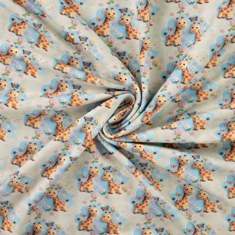 Maille jersey coton impression 3D girafe joyeuse multico
