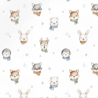 Tissu Impermeable Animaux Flocons Hiver Blanc, coupon 1m x laize (155cm)